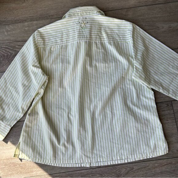 Vintage Tabi Pinstriped Cottagecore Floral Embroidered Sequins Button Down Shirt - Picture 11 of 13